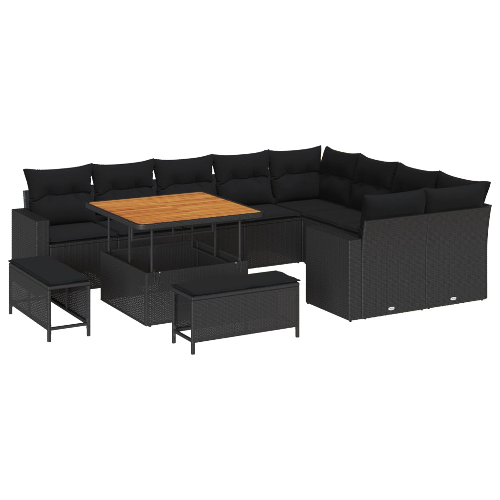 Set di divani da giardino vitaXL da 12 pezzi con cuscini Nero Polirattan Acacia