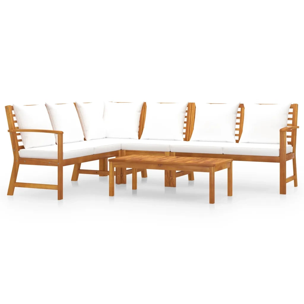 Set Divani da Giardino 5 pz con Cuscini Crema in Legno Acacia 3057773