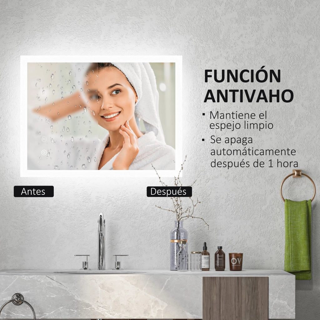 Specchio da Bagno LED con Antivappo Retroilluminato 3 Colori ¨C zephmum ¨C 70x50 cm
