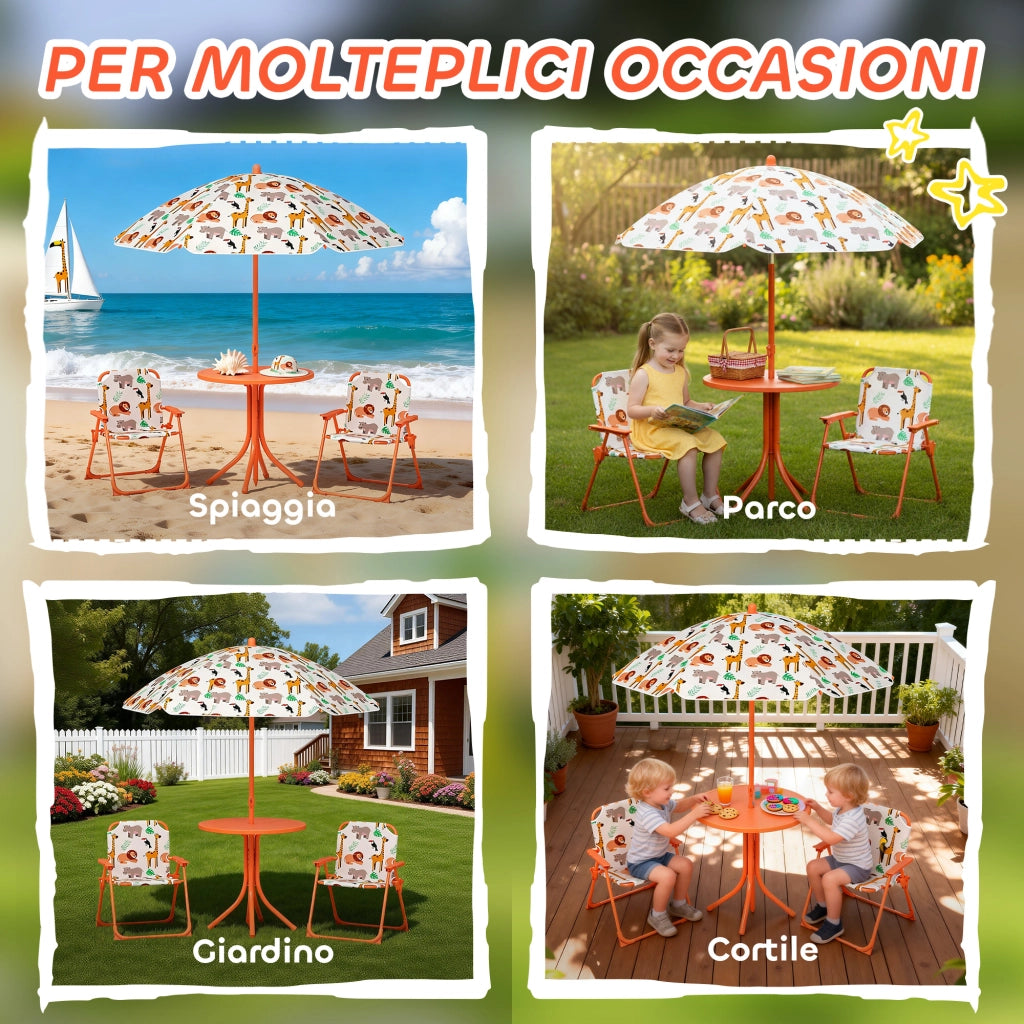 Set da Giardino per Bambini Tavolo da Picnic con Ombrellone Arancione