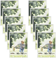 Set di 10 Cornici 50x70 cm con Passepartout, Portafoto in Orizzontale o Verticale, da Parete o Tavolo, in Legno MDF, Bianco
