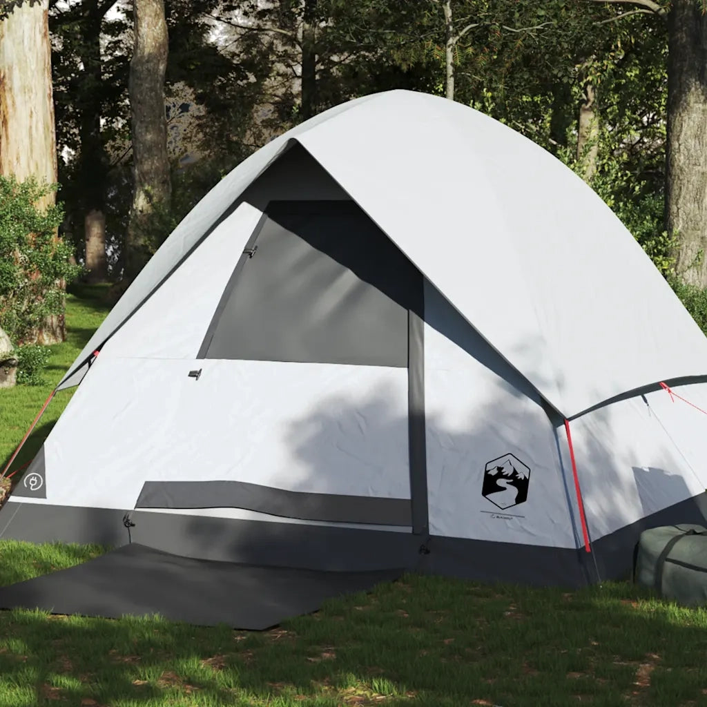 Tenda Campeggio a Cupola 4 Persone-Tenda per Escursionismo Bianca Tessuto Impermeabile 495102