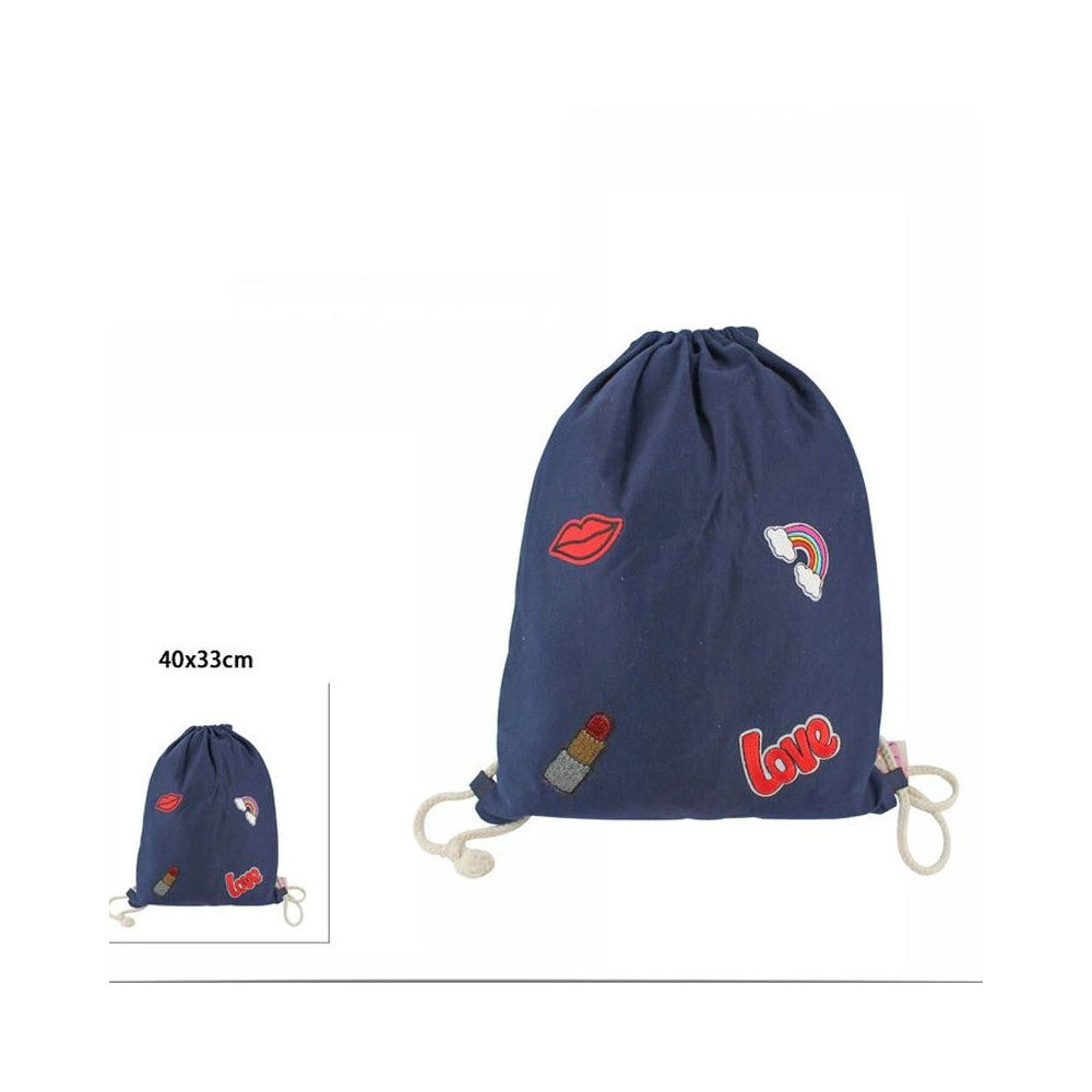 Trade Shop - Sacca Mare Con Decorazioni Love Sacchetto Sportivo Denim Multiuso Ragazza 40x33 -