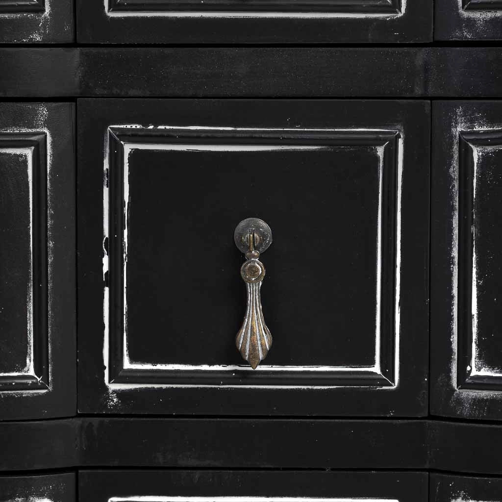 Comò in legno laccato nero invecchiato con 9 cassetti 120x51x84h cm
