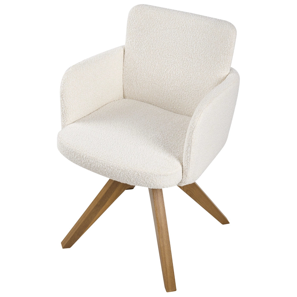 Set di 2 sedie da pranzo girevoli Boucle Rivestimento in tessuto bianco sporco Base con gambe in legno girevoli in metallo
