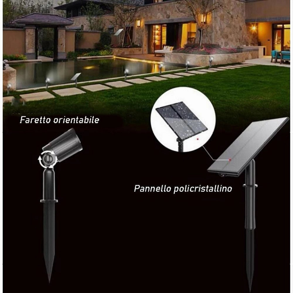 Trade Shop - Set 4 Pz Faretti Led A Picchetto Con Pannello Solare Luce Fredda Calda Ip65 Ly04 - -bianco Freddo      -