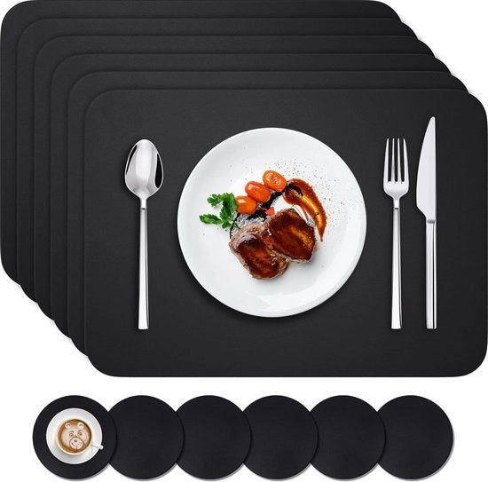 Piatti per tavolo da 12 pezzi - lavabili - 6 piedini - nero - PVC - 41 x 31 cm