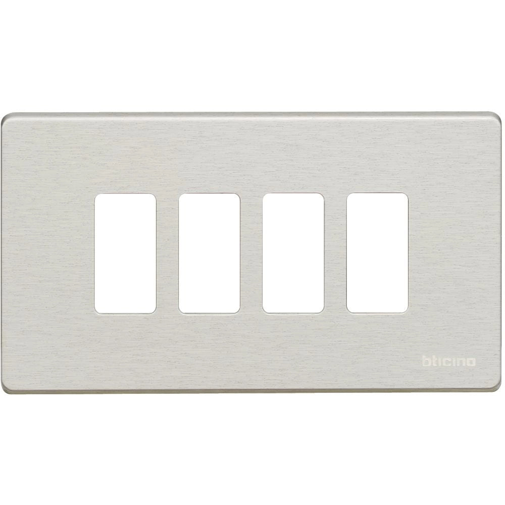 Placca alluminio 4 posti scatola rettangolare serie bticino magic 504/4/x