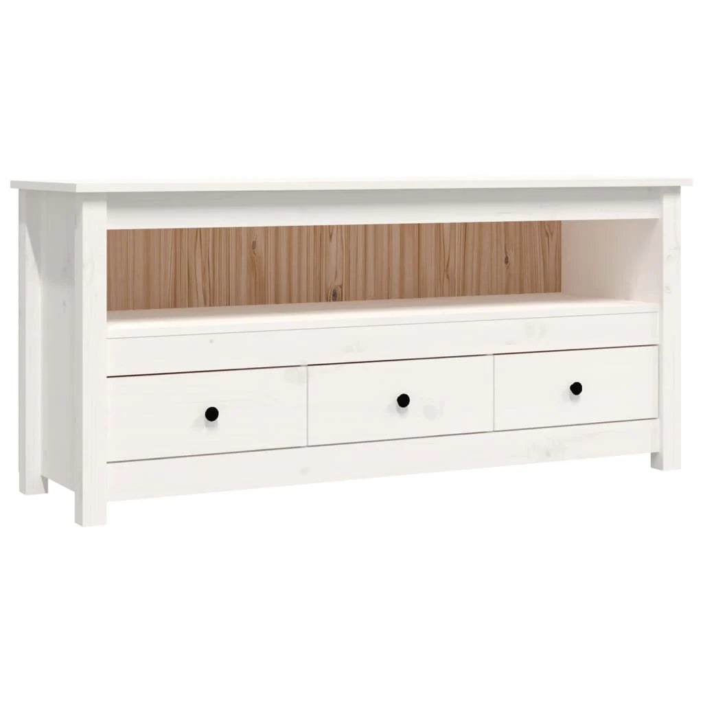 Mobile TV multimediale scaffale TV credenza mobile TV sala da pranzo soggiorno camera da letto 114 x 35 x 52 cm legno di pino massiccio bianco 02_0025783