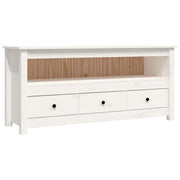Mobile TV multimediale scaffale TV credenza mobile TV sala da pranzo soggiorno camera da letto 114 x 35 x 52 cm legno di pino massiccio bianco 02_0025783