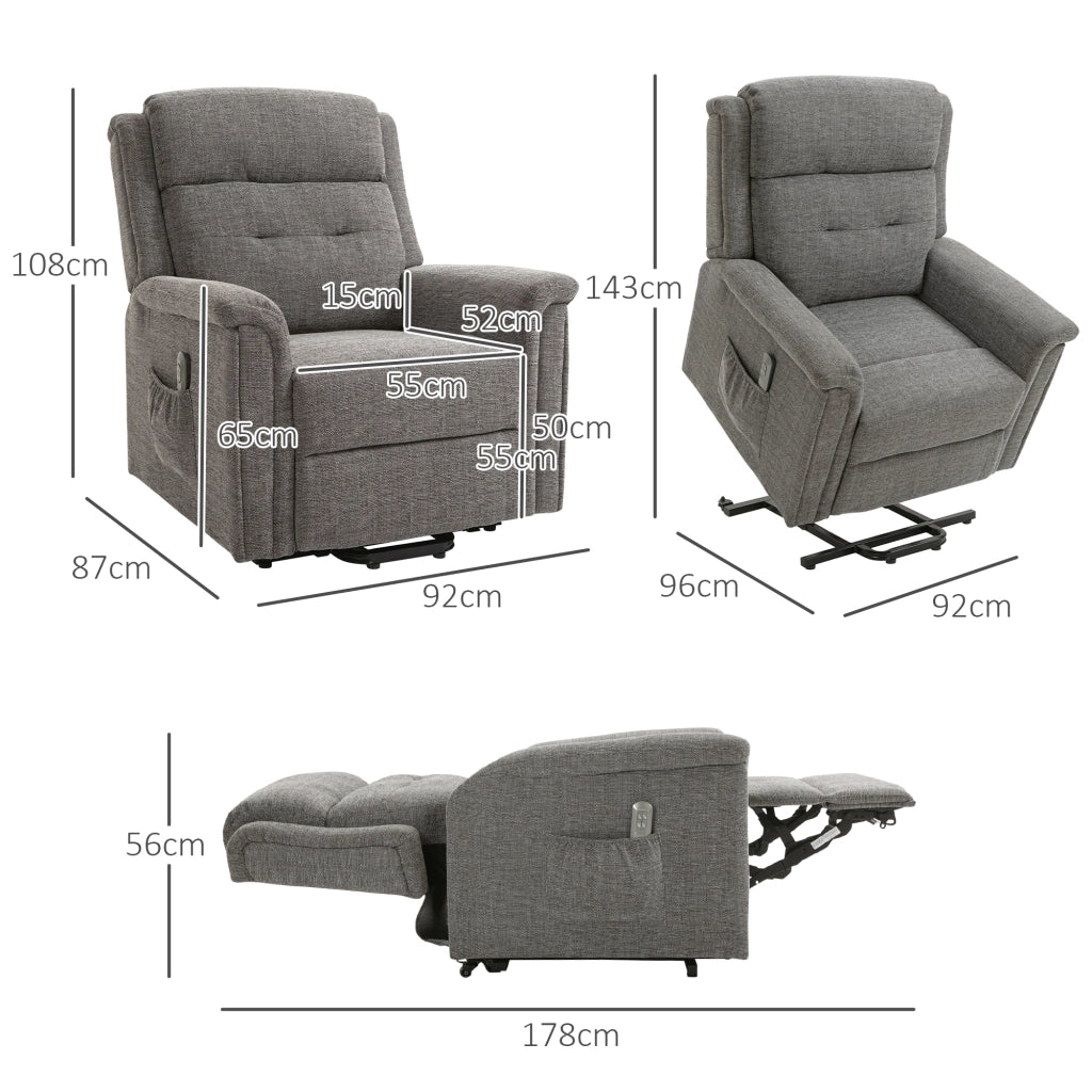Poltrona elettrica alzapersone reclinabile, 170 kg, con funzione relax, grigia