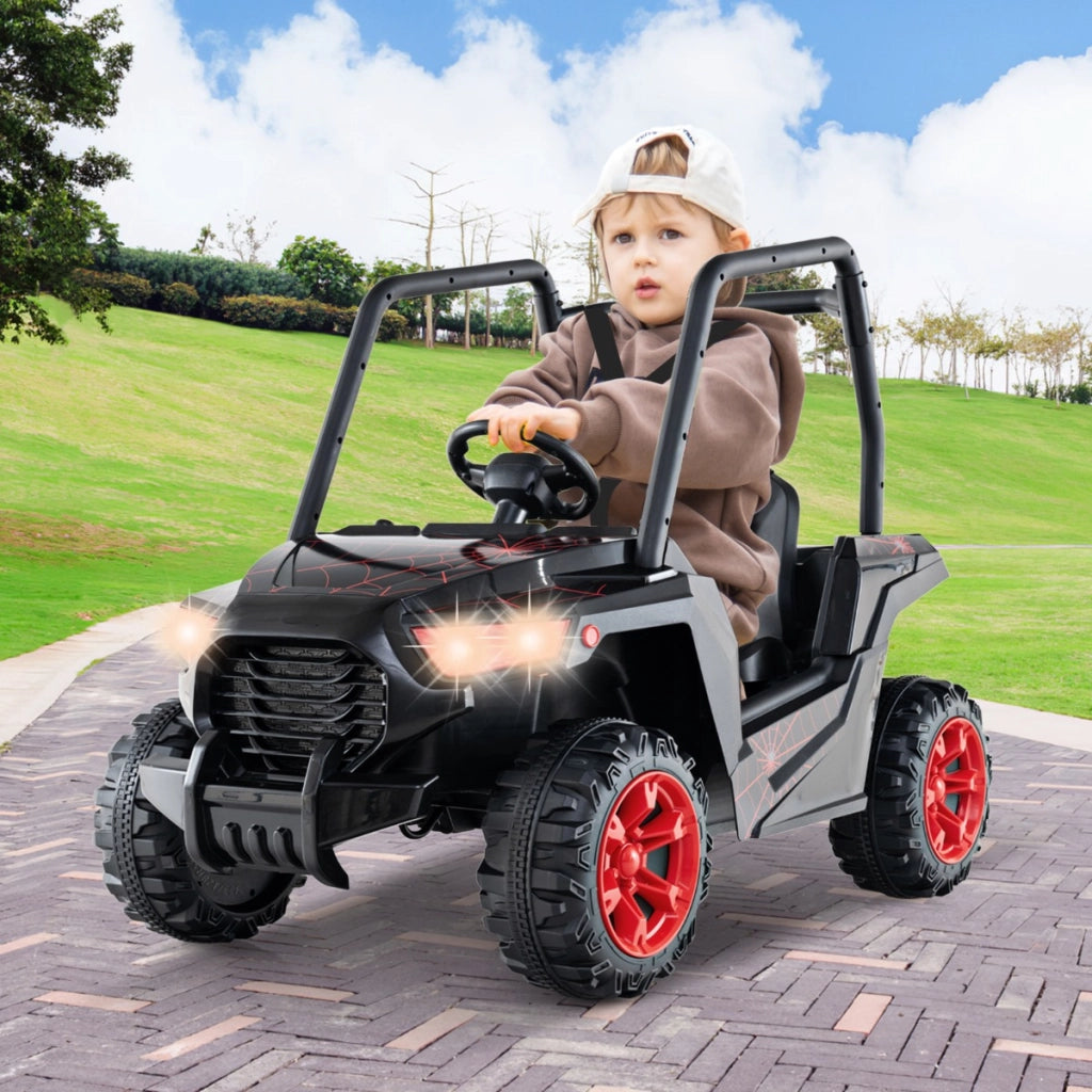 UTV Elettrico per bambini con batteria 24V e controllo remoto 2 sospensioni a molla, Veicolo giocattolo Nero-Macchinine giocattoli