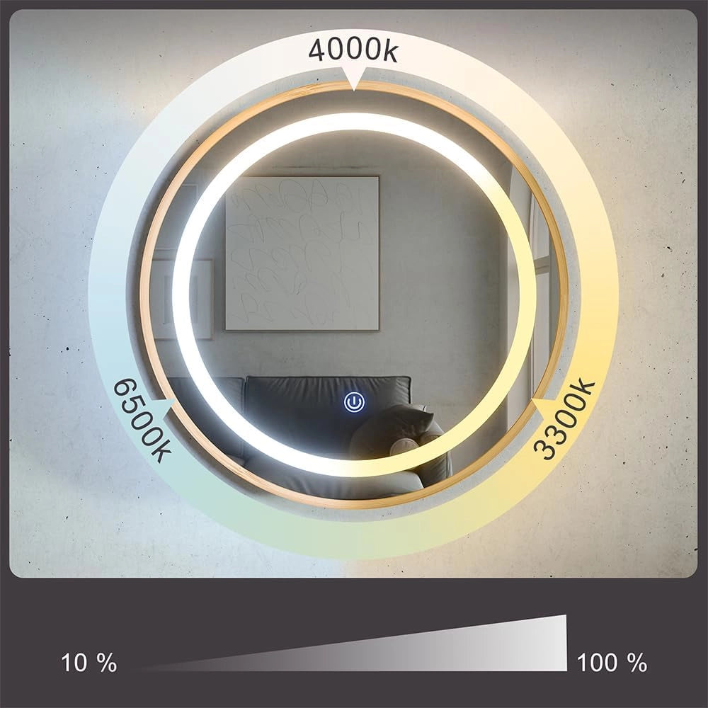 Specchio contenitore bagno Silva, Bambù, 50 x 50 cm con 5 vani portaoggetti, per montaggio a parete con illuminazione LED integrata