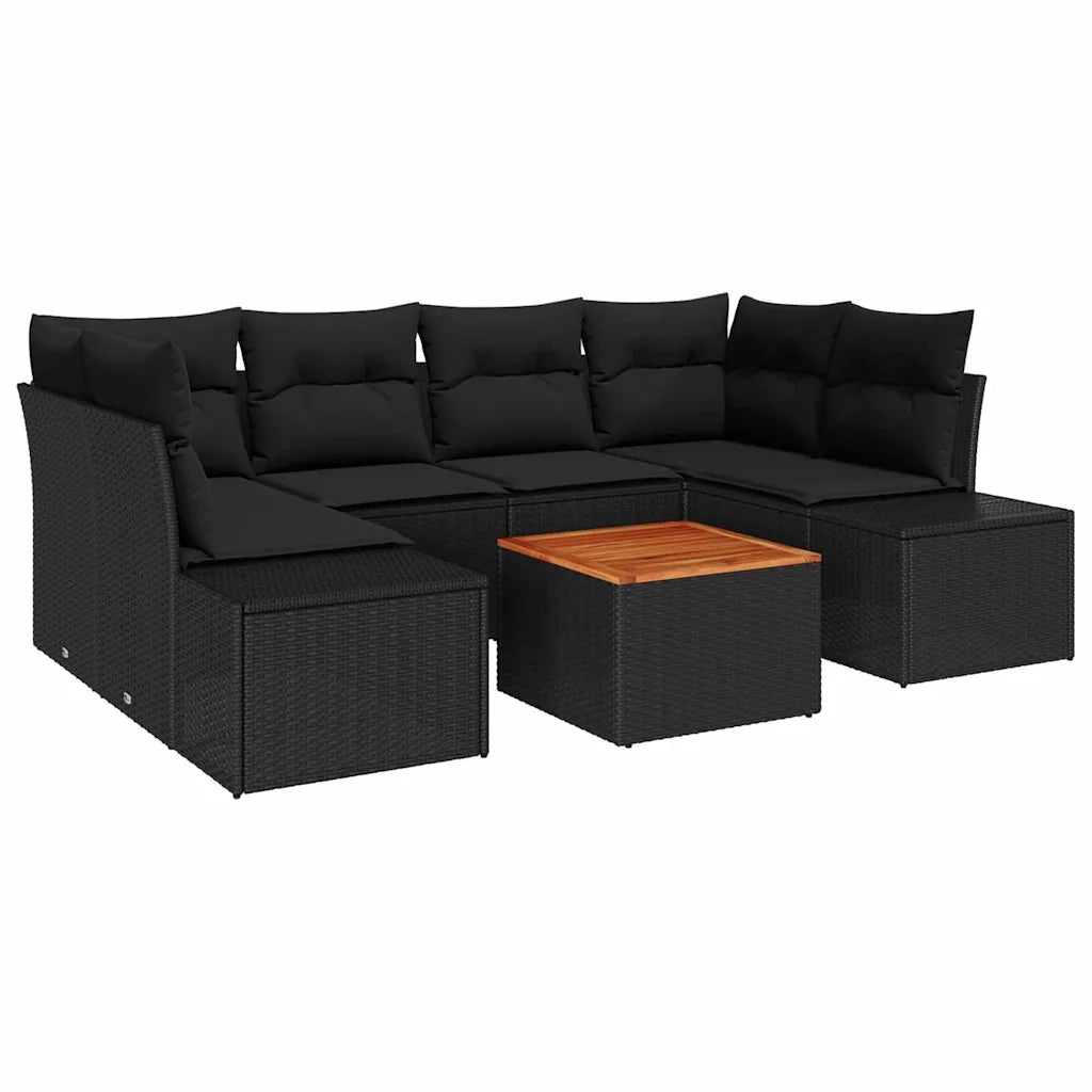 Set Divano da Giardino con cuscino 7 pcs Nero polyrattan