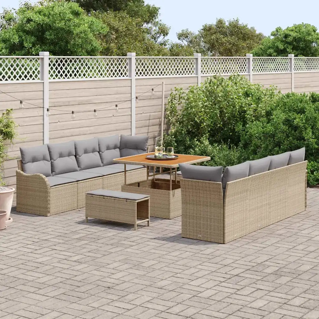 Set Divano da Giardino con cuscino 11 pcs Beige e Grigio Chiaro