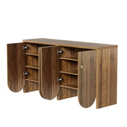 Madia con 4 Ante e Ripiani Regolabili; Frontali Scanalati Moderni; in MDF; 147??40??80 cm; Noce