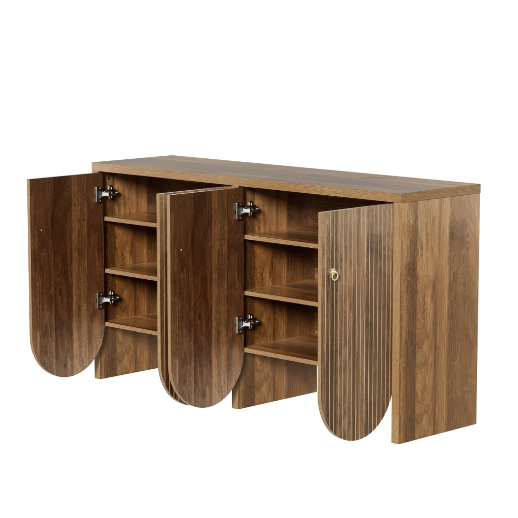 Madia con 4 Ante e Ripiani Regolabili; Frontali Scanalati Moderni; in MDF; 147??40??80 cm; Noce