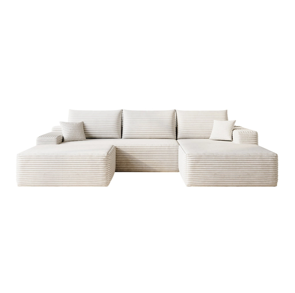 Divano in tessuto a coste 270x175x83 cm con imbottitura in schiuma elastica; bianco