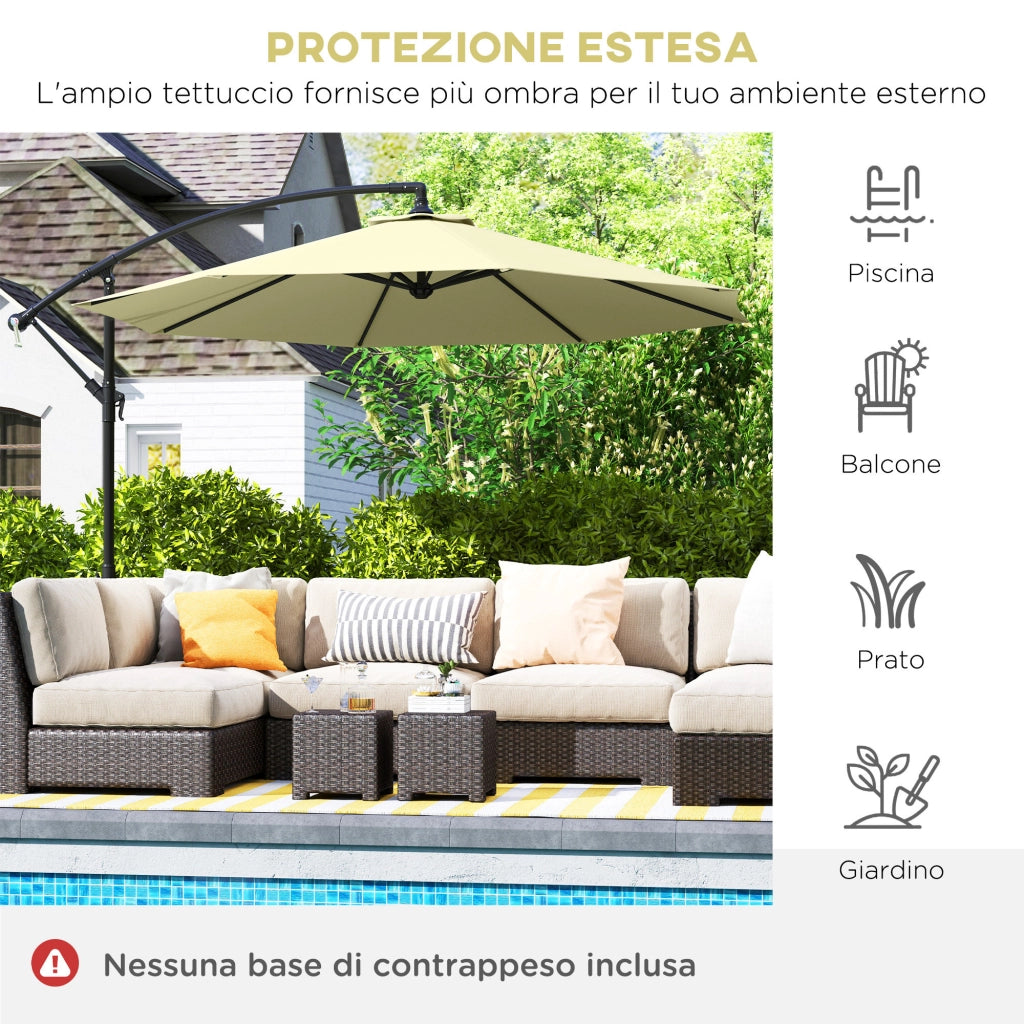 Ombrellone da Giardino 3x2.5 m a Braccio Inclinabile con Manovella, Beige