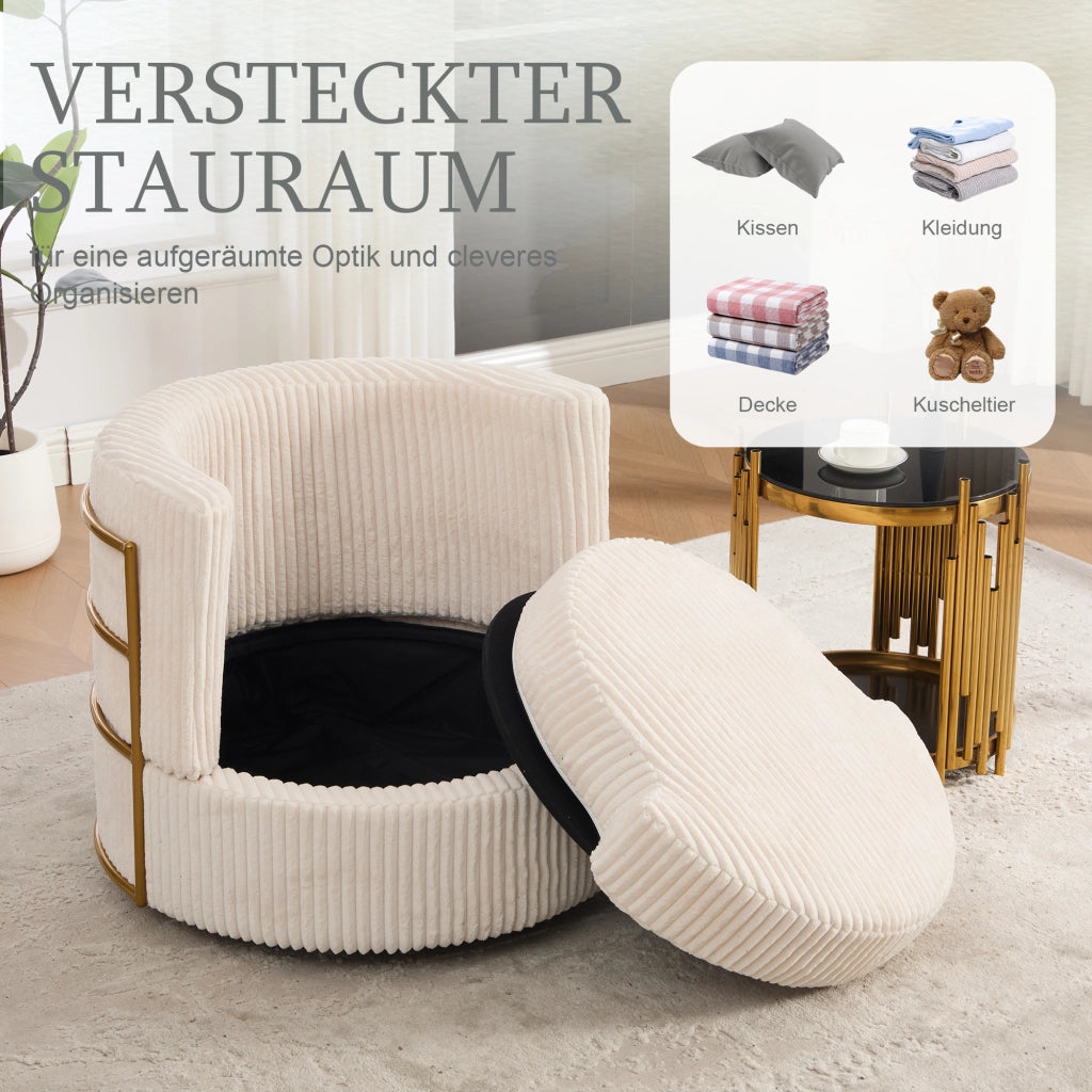SEDIA Girevole 76x79x78 cm in Cord Beige con vano contenitore