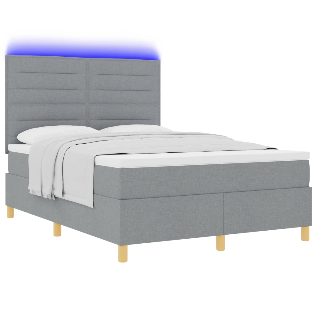 Letto box spring con materasso e LED grigio chiaro 140x200 cm