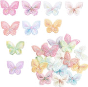 Set di 18 applicazioni di farfalle miste per decorare le estremità delle trecce e dei tappeti, con farfalle doppie di organza.