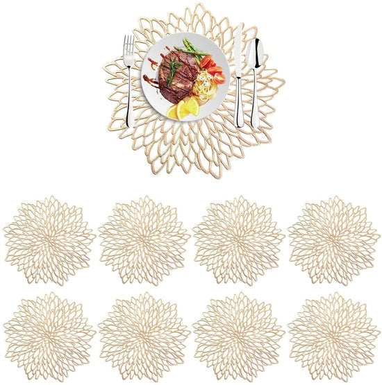 Tavoliere di Pvc 8 Pezzi - Forma a Fiore - Resistente al Calore - Antiscivolo - Lavabile - Oro