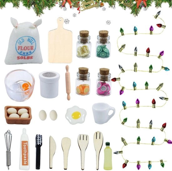 Accessori per Kabouter 27 pezzi - Servizio da Tavola Miniaturo - Figurine di Babbo Natale - Decorazione Fai da Te - Sostenibile - Esperienza di Gioco Creativo - Accessori Miniaturi