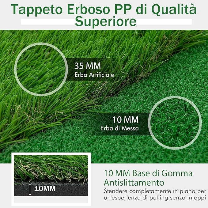 Tappetino da Golf Professionale, Campo da Golf con Erba Artificiale Realistica, 3 Buche, 3 Bandierine e Tazze per l'Allenamento Interno ed Esterno, 300 x 100 CM