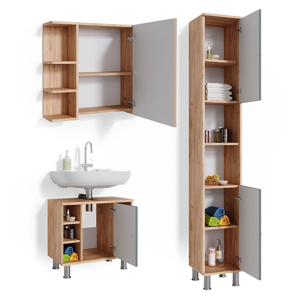 Vicco Set mobili bagno Verde 3 parti, con colonna
