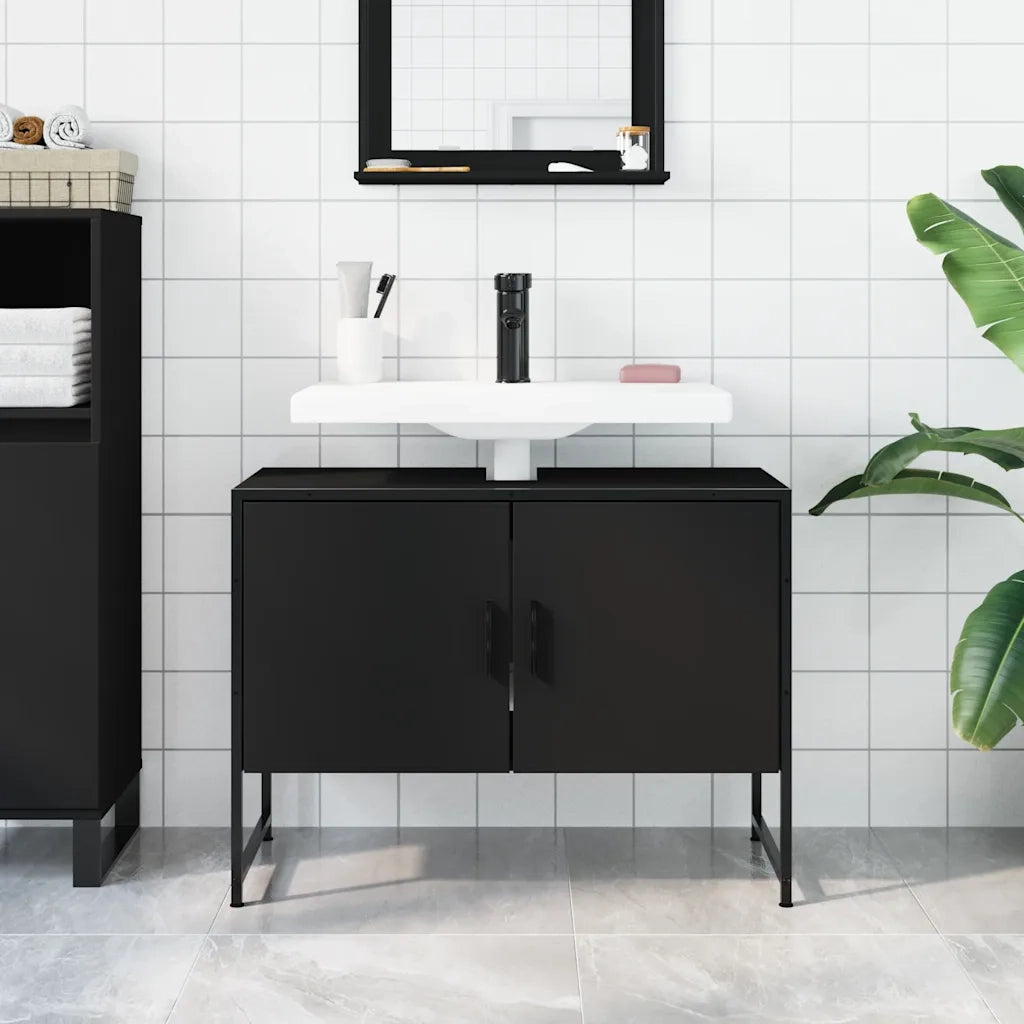 Mobile Lavabo Bagno-Armadietto da bagno Nero 60x30x60 cm Legno Multistrato 612345