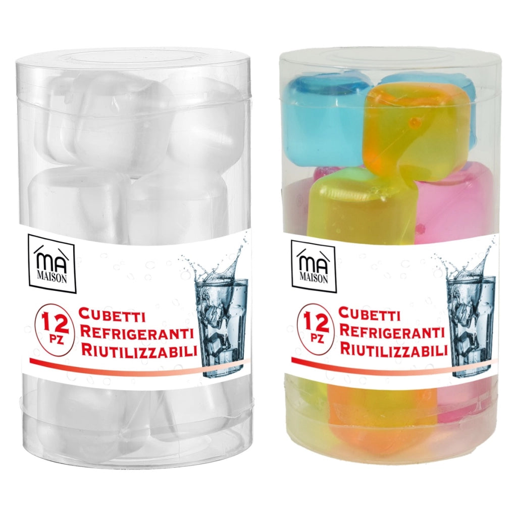 CUBETTI REFRIGERANTI RIUTILIZZABILI 12 PZ IN COLORAZIONE ASSORTITA