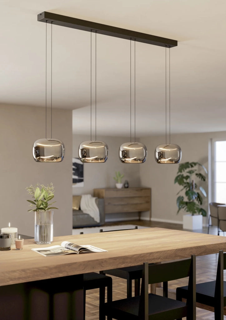 Lampadario Contemporaneo Hortunas Acciaio Nero Trasparente 4 Luci Led 5,8W Ip20
