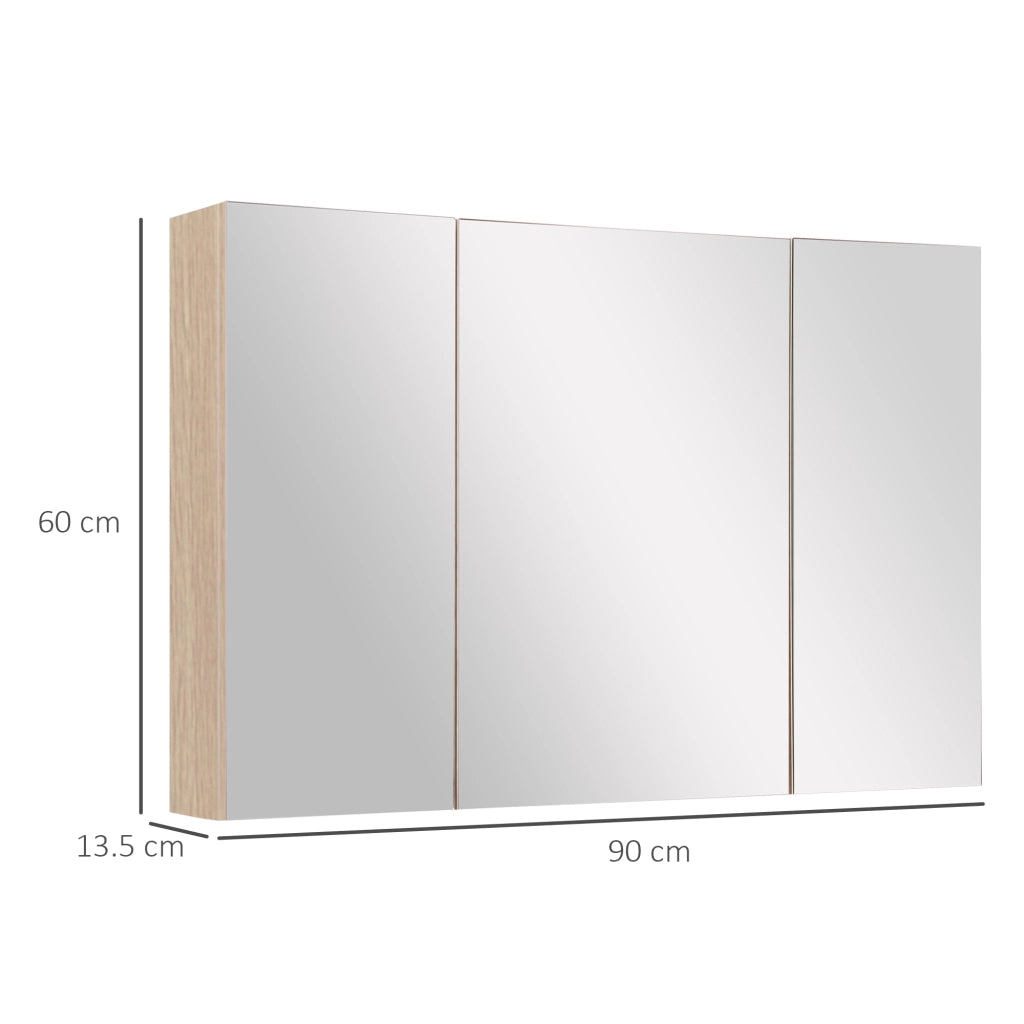 Specchio Contenitore Bagno 3 Ante ¨C Xylo ¨C Legno Bianco Rovere con Ripiani Regolabili 90x60 cm