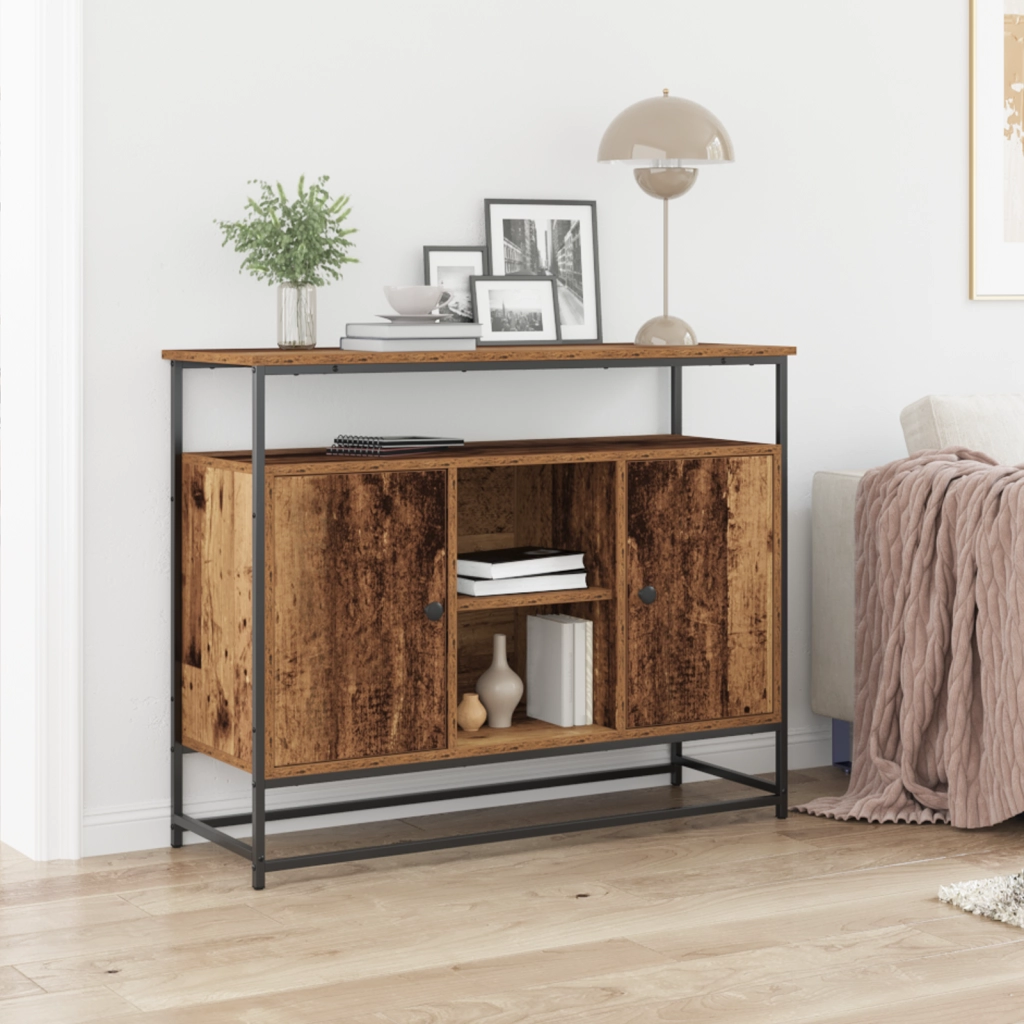 Credenza in Legno Antico 100x35x80 cm in Legno Ingenerizzato e Acciaio