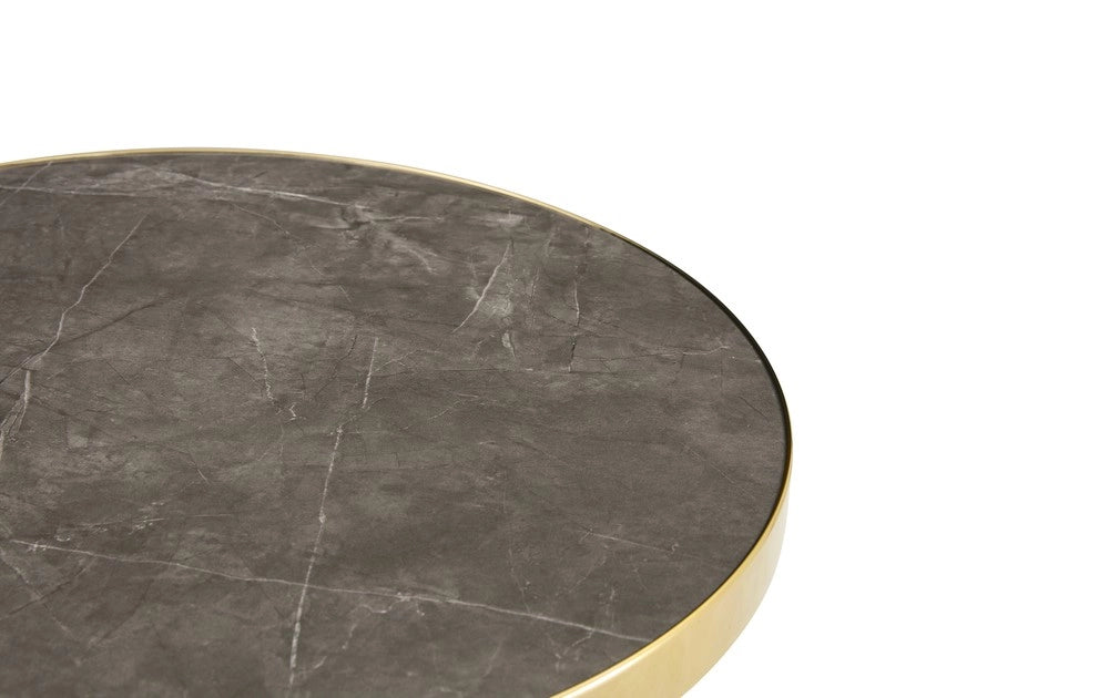 Tavolino Rotondo da Salotto con Piano Effetto Marmo ¨C MINIMAL ¨C Struttura in Acciaio Dorato