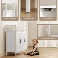 Credenza da Cucina con Ripiano Aperto e 2 Armadietti, in Legno e Acciaio, 100x35x88 cm, Bianco