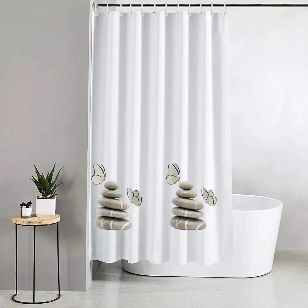 Trade Shop - Tenda Doccia Vasca Bagno Impermeabile Decorata Sassi Shabby Chic 180x200cm 87565 -