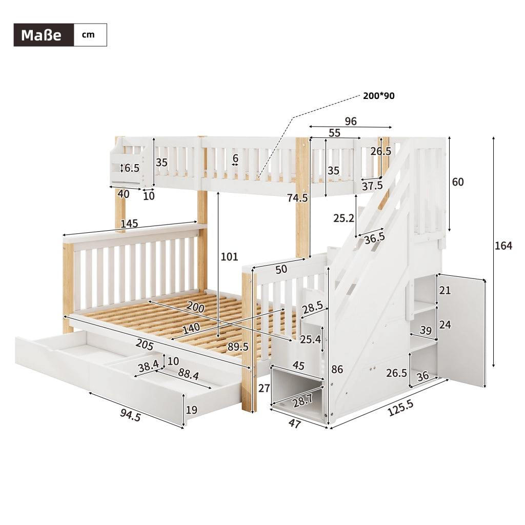 LETTO A CASTELLO Multifunzionale 140x200 cm Legno Bianco e Naturale
