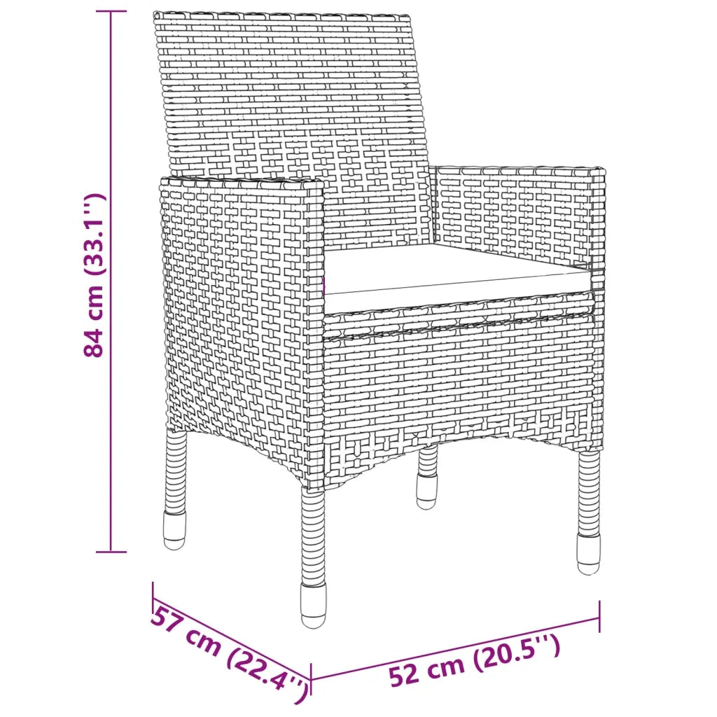Set da Pranzo per Giardino 3 pz | Set Salotto da Giardino in Polyrattan Grigio