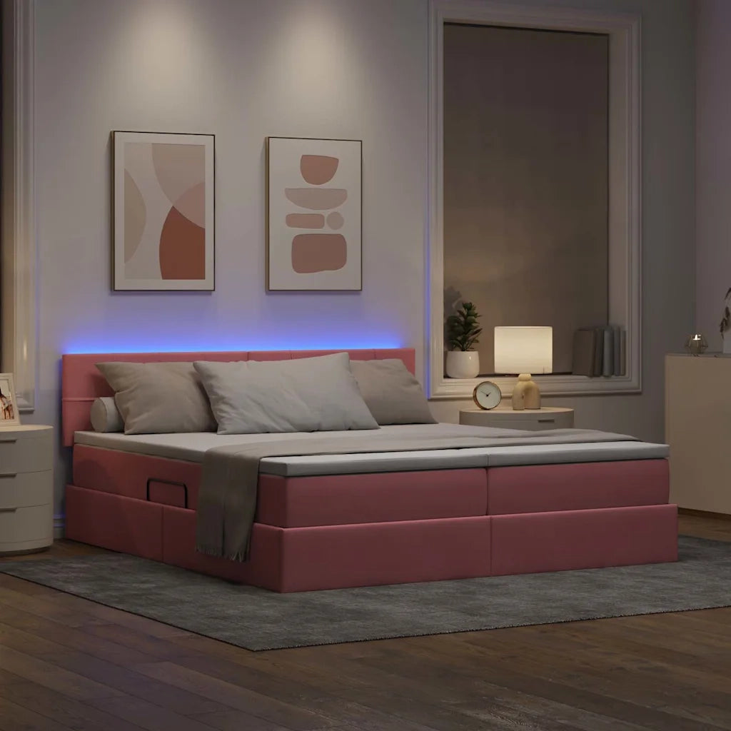 Letto con strisce LED con testiera Rosa 180 x 200 cm Velluto 3371614