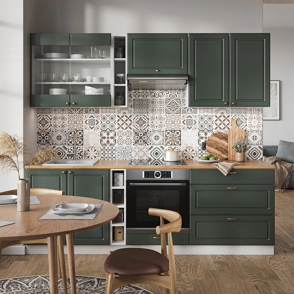 Cucina componibile Fame-Line Verde-oro rustico/Bianco 235 cm, PL Marmo Vicco