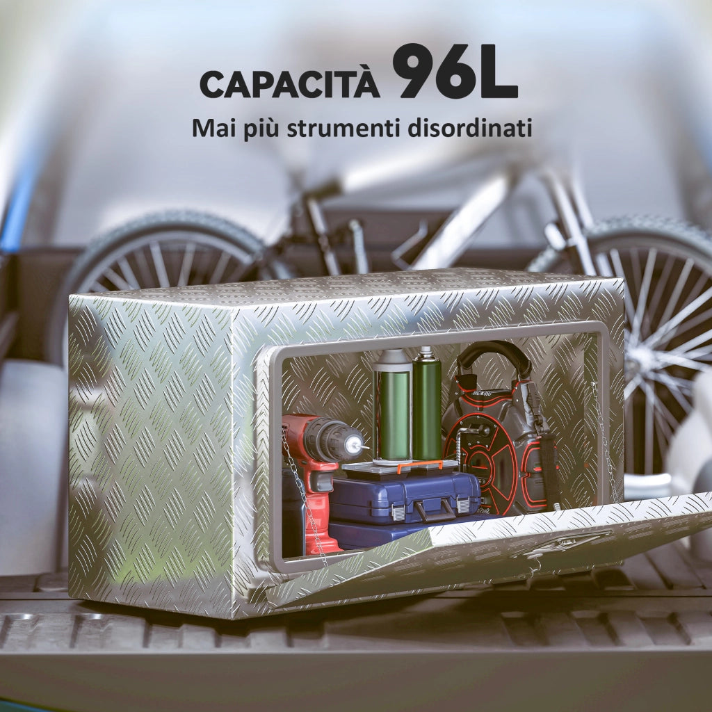 Cassetta degli Attrezzi da 96L in Alluminio con Serratura, 2 Chiavi e Maniglia Laterale, 76.2x35.5x40.6 cm, Argento
