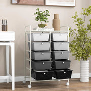 Carrello con 10 cassetti, impilabile, carrello per cassetti, carrello da cucina con ruote bloccabili, carrello per cucina, bagno, ufficio, 65,5 x 37 x 87 cm, grigio scuro e nero