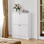 Scarpiera con 2 ante a ribalta e vani contenitore, design moderno per ingresso e corridoio, bianco, 92.5 × 42.0 × 17.8 cm