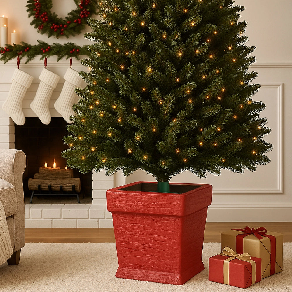 Base Albero di Natale Vaso Rosso Supporto 40x40x41cm con Attacco Universale