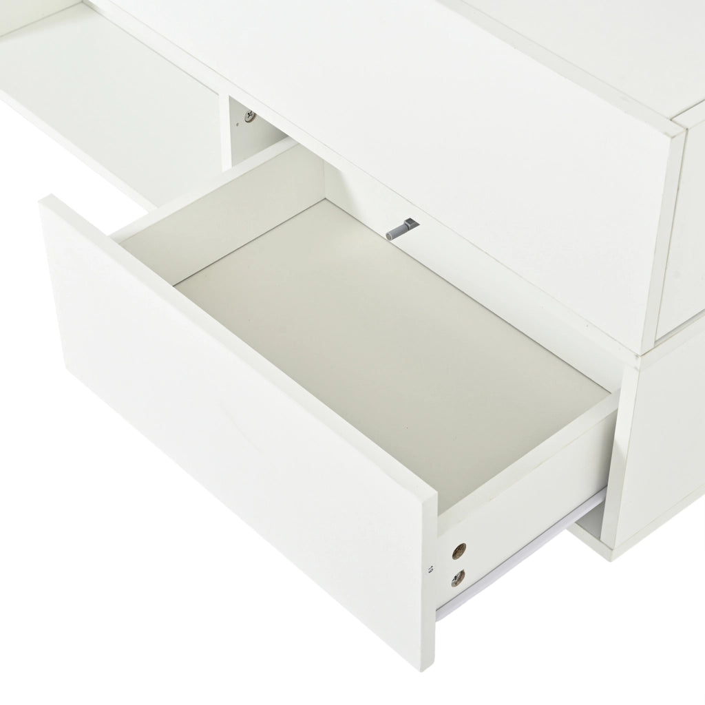 Tavolino da caffè 100x50x52 cm regolabile in altezza con 4 cassetti in truciolare bianco