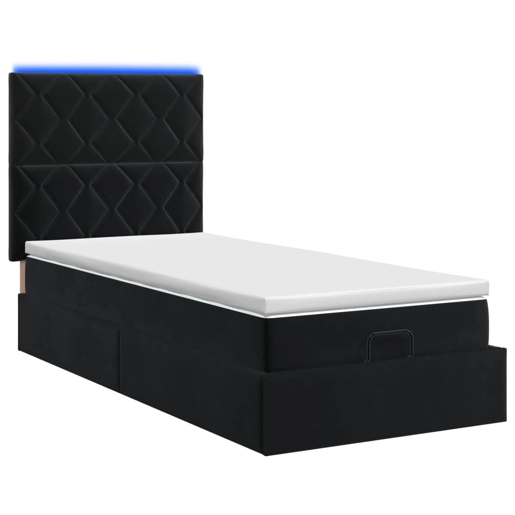 Letto Ottomano con Materasso e LED Nero 100 x 200 cm Velluto 3458357