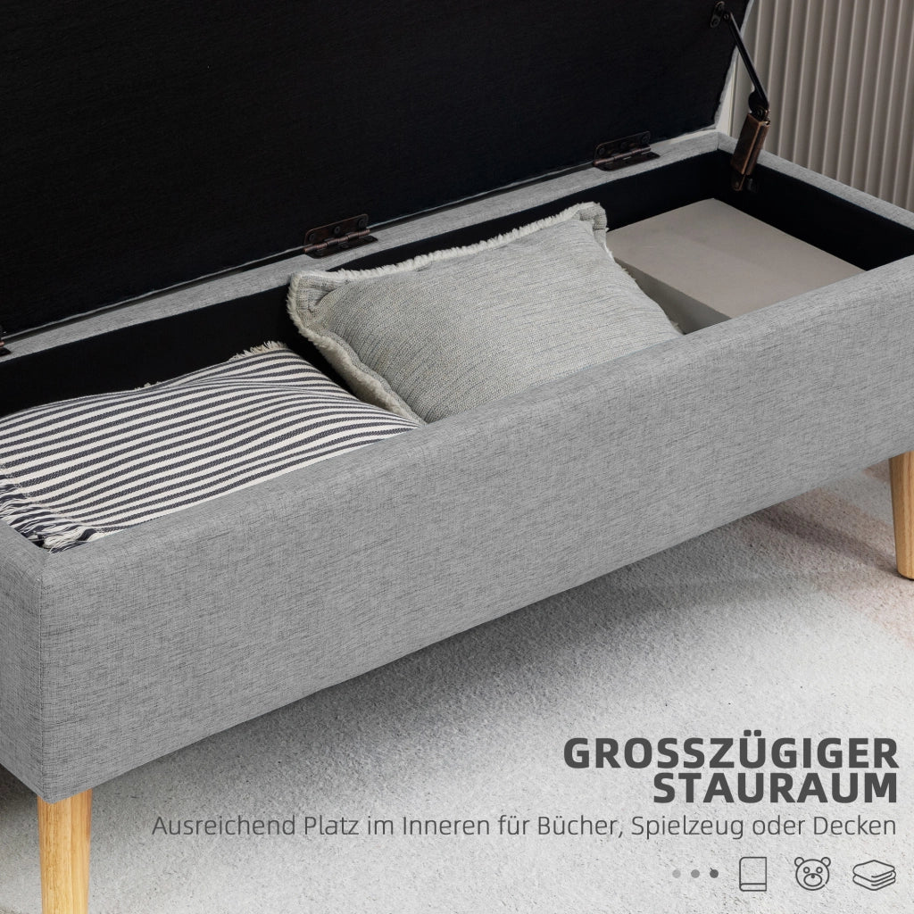 Panca contenitore imbottita con vano portaoggetti e seduta morbida in poliestere grigio 110 × 39 × 45 cm