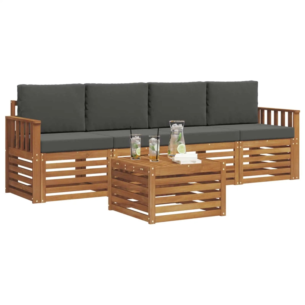 Set divani 5 pcs Naturale e Antracite Legno di Acacia Massello 3374322